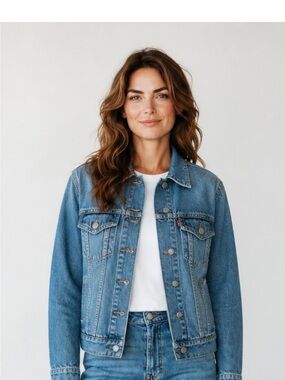 Vintage Distressed Look Levi’s Jean Jacket Classic Blue Denim Jacket- Size Small